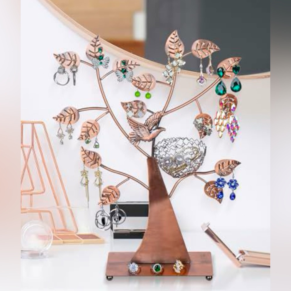 MyGift Elegant Jewelry Organizer Tree w/Bird Nest, Jewelry Display Stand